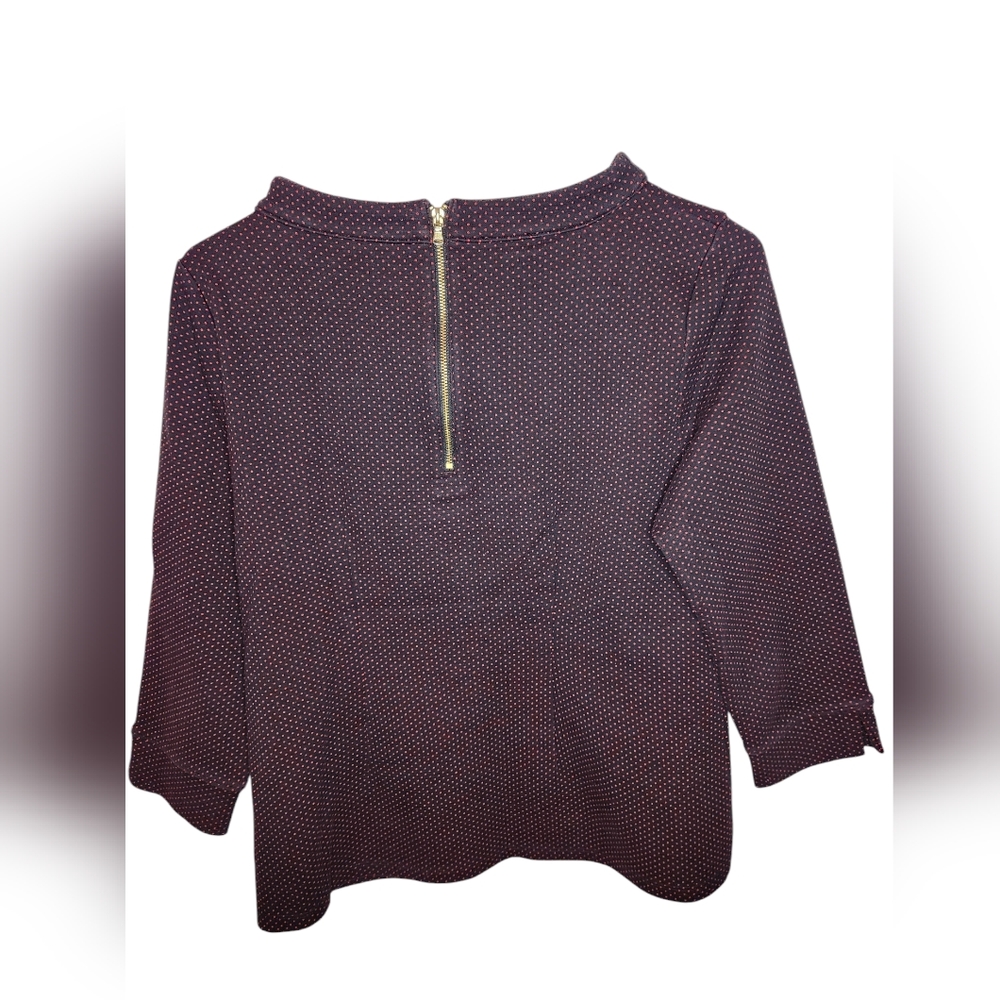 Talbots Black Red Polka Dot Zipper Accent Stretch Knit Top Size M - Picture 2 of 3